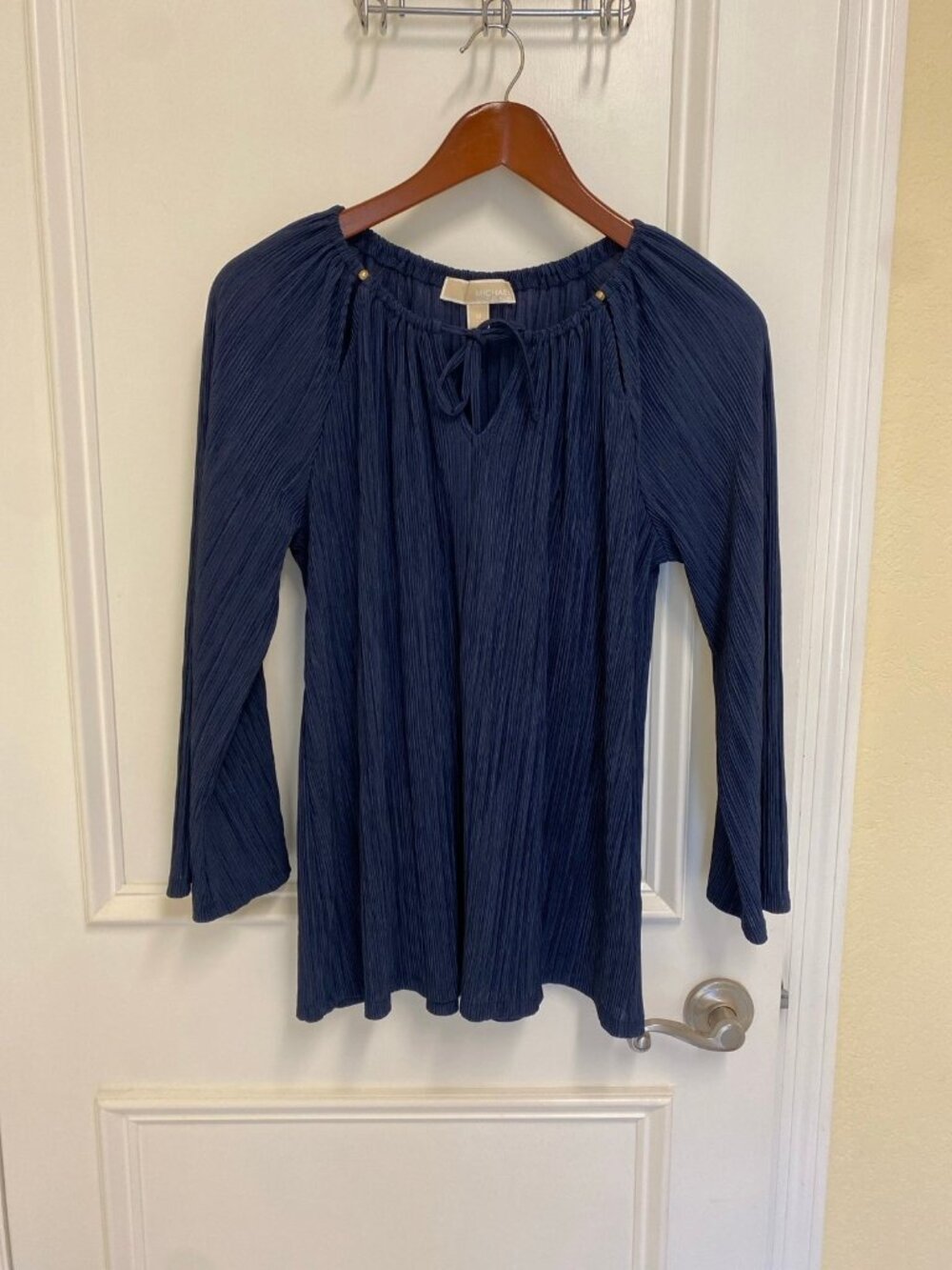 Michael Kors Navy Blue Boho Peasant Tie Front Top Ladies Size Medium